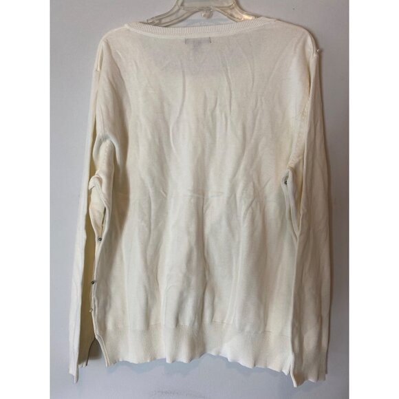 Roz & Ali Embellished Ivory Cardigan Sweater Faux Pearl Detail 3X - Picture 2 of 11